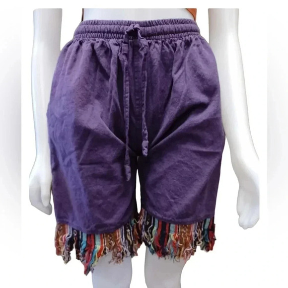 TLB The Little Bazaar Purple Fringe Boho  Shorts Size S/M - Picture 3 of 12